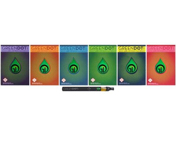 a selection of 5 of GreenDot Lab's cartridges, the Black Label series.